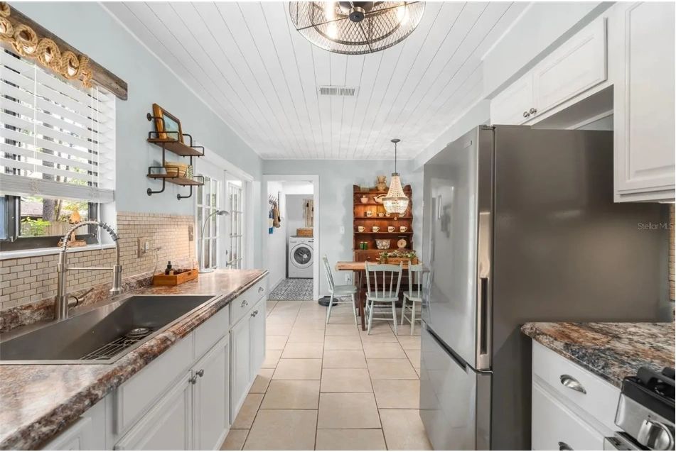 Blue-Gray Cottage on a Wooded Lot, interior or exterior detail view